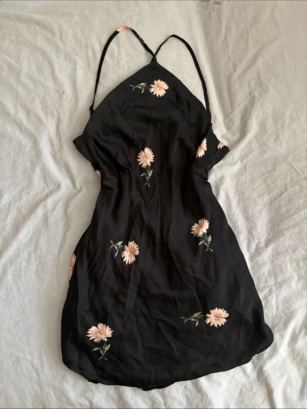 American eagle mini Black Floral Slip Dress with Pink Flowers